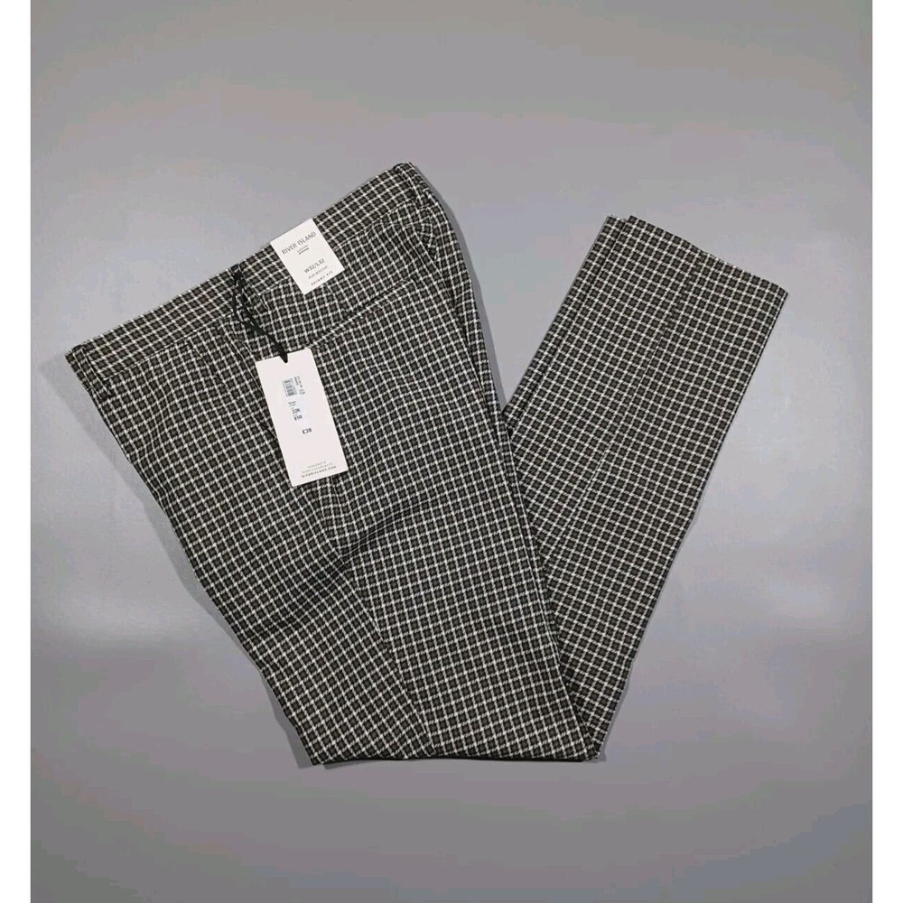 River Island Pants Mens 32x32 Brown Plaid‎ Smart Skinny Fit New